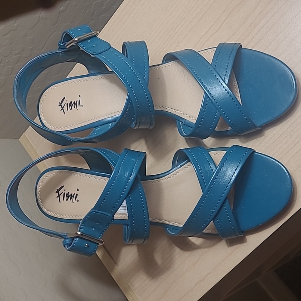 FIONI... Strapped Teal Wedge Heels,Size 9 worn only once.